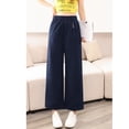 thumbnail image 2 of Pantalones Azul Marino de Pierna Ancha Pantalones Recortados para Mujer Pantalones de Verano Sueltos de Pierna Recta Nuevos Pantalones Casuales de Cintura Elástica, 2 of 8