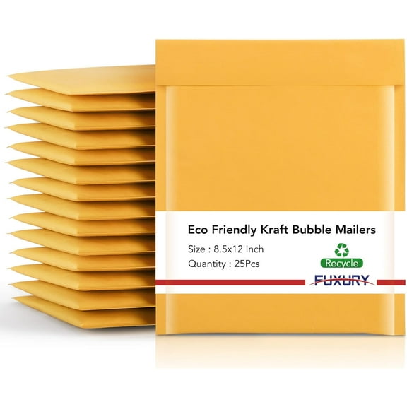 Kraft Bubble Mailers 8.5x12 Inch 25 Pack, Strong Adhesion Padded Envelopes #2,Self Seal Bubble Envelopes, Padded Mailers,Book Mailer Packaging for Small Business,Yellow