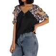 thumbnail image 4 of Wangscanis Women T-shirt, Leopard Printed Pattern Short Sleeve V-neck Tops, 4 of 10