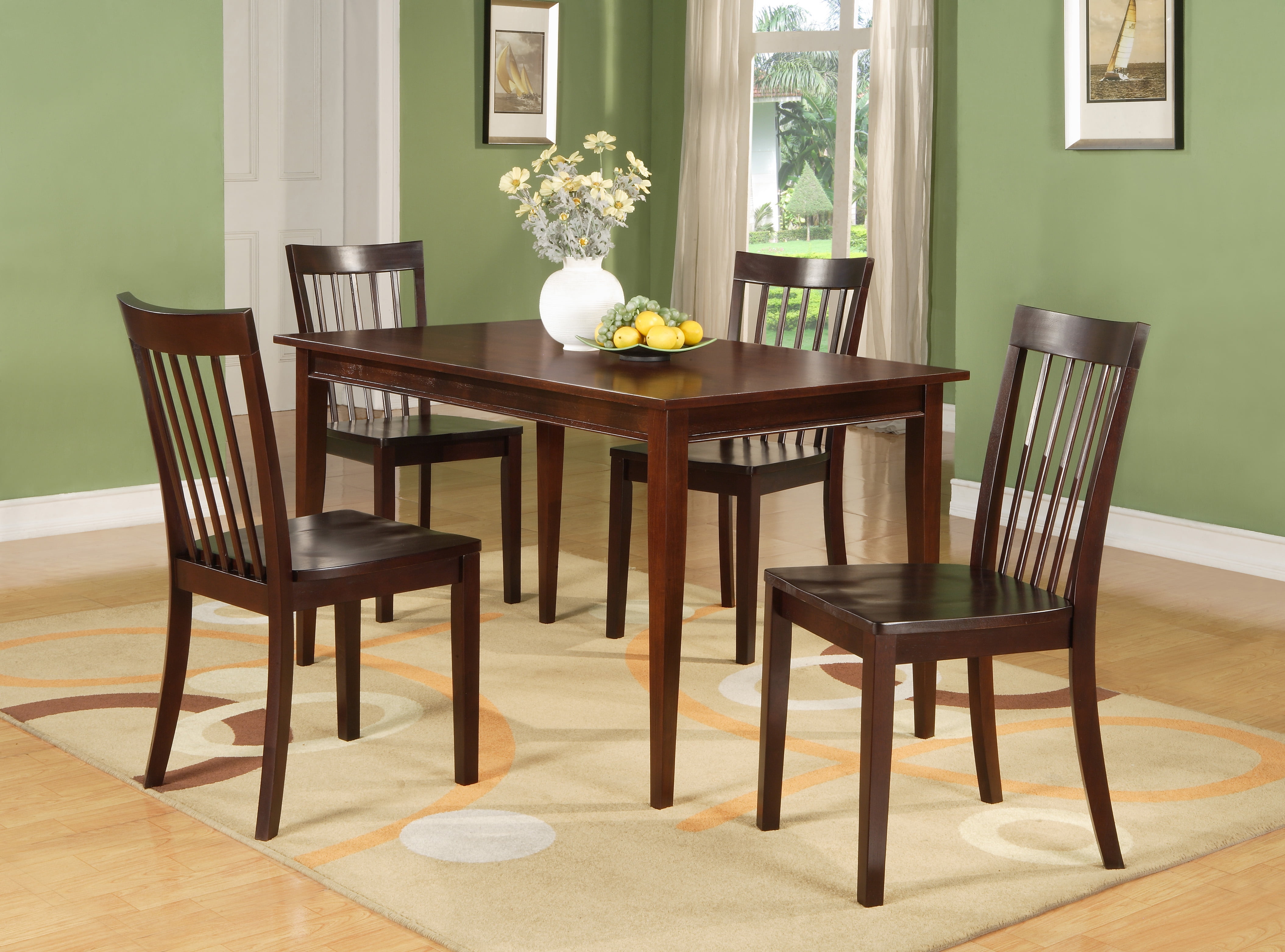 Tanya 5 Piece Kitchen Dinette Dining Set Cherry Wood Shaker 54 Tanya 5 Piece Kitchen Dinette Dining Set Cherry Wood Shaker 54 Rectangular Table 4 Slatback Chairs