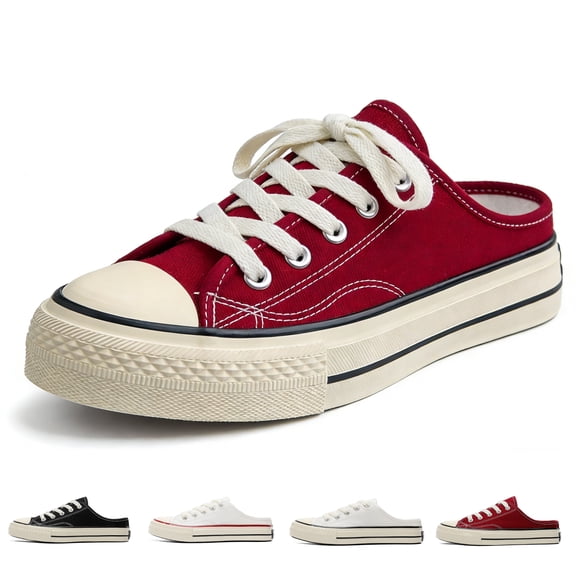 CHICVOMEY Women's Mules Comfortable Slip on Sneakers Tennis Shoes Summer Backless Canvas Tennis Shoes