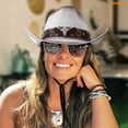 thumbnail image 3 of WHIPPY Cowboy Hat for Men Women Western Cowgirl Hat Wide Brim Straw Hat with 2 Pcs Hatbands, 3 of 8