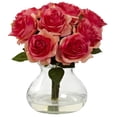 thumbnail image 4 of Nearly Natural Rose Arrangement Artificial Flowers with Vase, Pink, 4 of 10