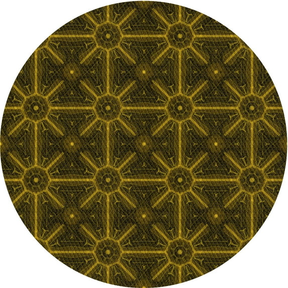 Ahgly Company Machine Washable Indoor Round Transitional Dark Yellow Green Area Rugs, 6' Round