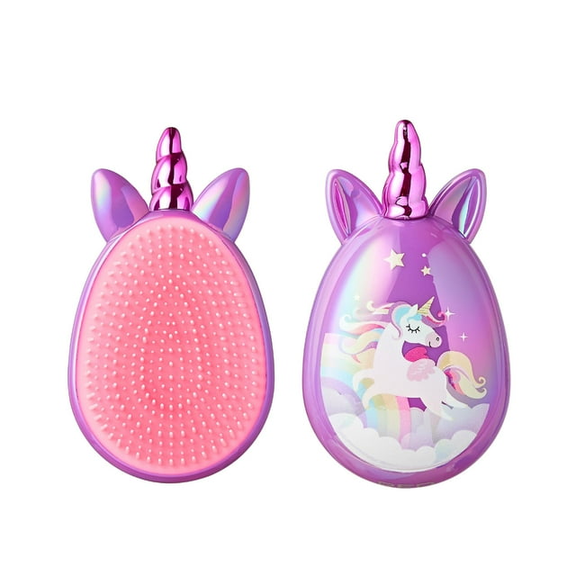 Red by Kiss Unicorn Detangler Brushes Lindo cepillo para el cabello para niños, fácil de mojar y secar, desenredar y peinar el cuero cabelludo, masaje y suavidad (mini morado)