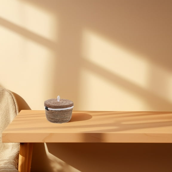 MLINS Rattan Basket with Lid for Storage in Brown Color Versatile Home Organization .5 Inches Diameter