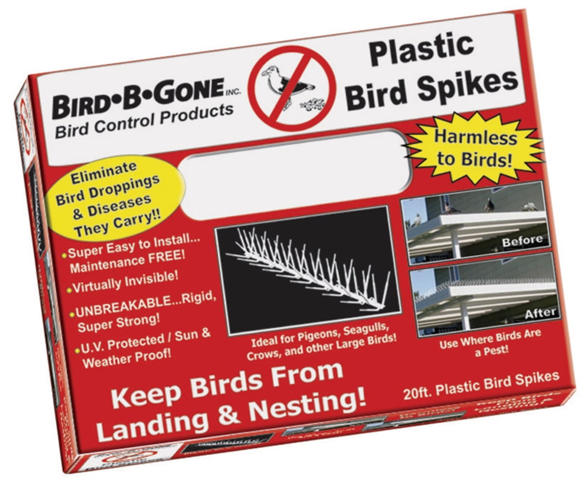 Bird-B-Gone Bird Repelling Spikes Kit For Large Birds, 20 - 1' Clear Plastic Spike Strips
