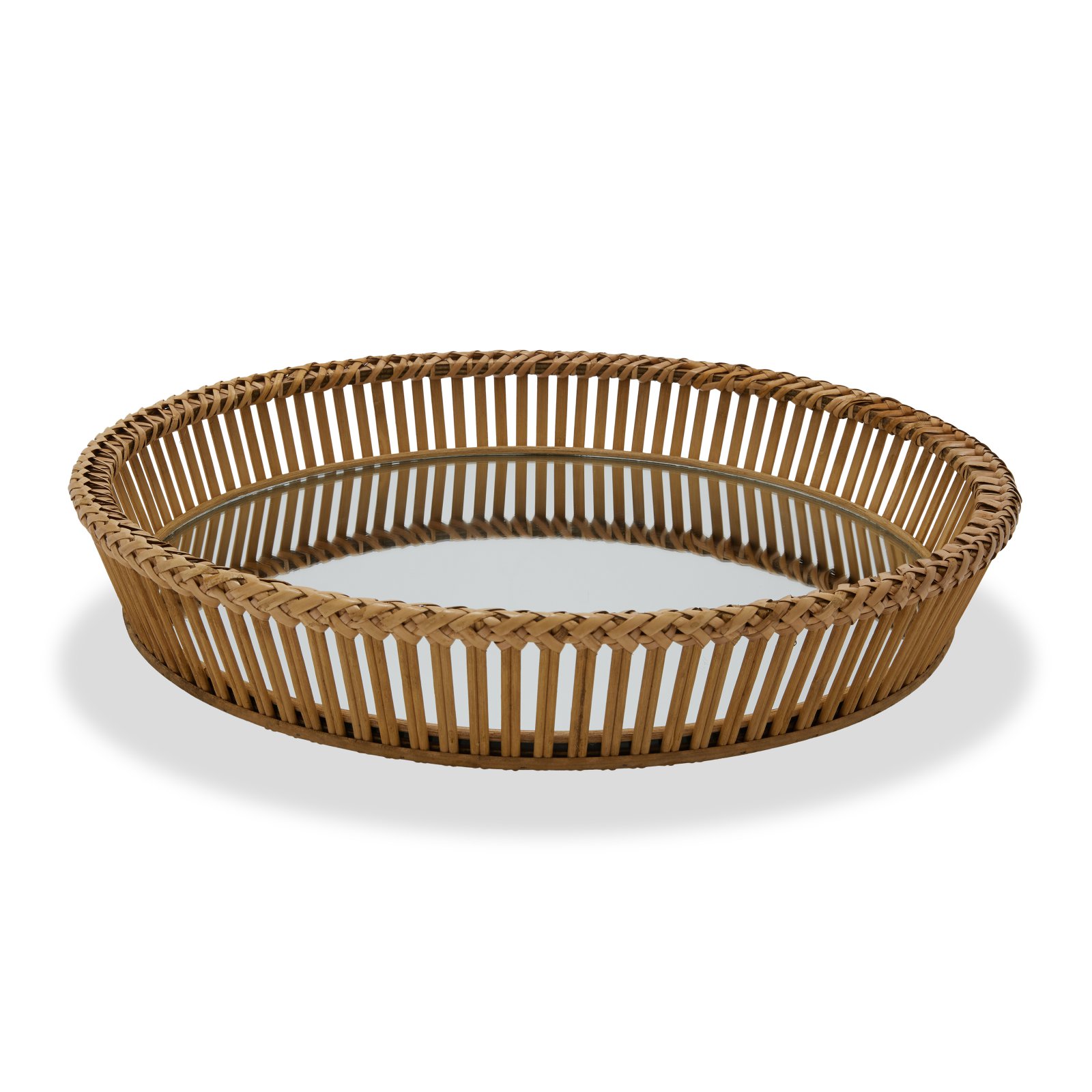 3R Studios Decorative Round Rattan Tray with Mirror