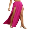 thumbnail image 2 of Womens Plus Size High Waist Waisted Double Split Long Maxi Skirts Beach Party Skirts, 2 of 6