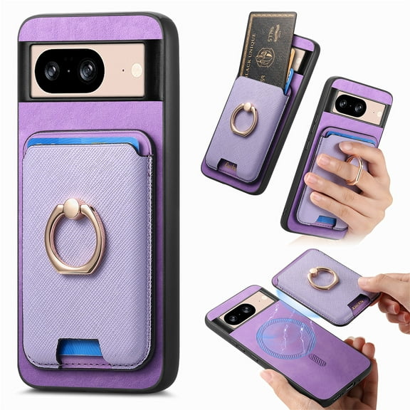 TECH CIRCLE For Google Pixel 8 Wallet Case, Detachable 2-in-1 Magnetic Wallet Case with Card Slots Holder Ring Stand Premium PU Leather Slim Durable Shockproof Removable Protective Cover,Purple