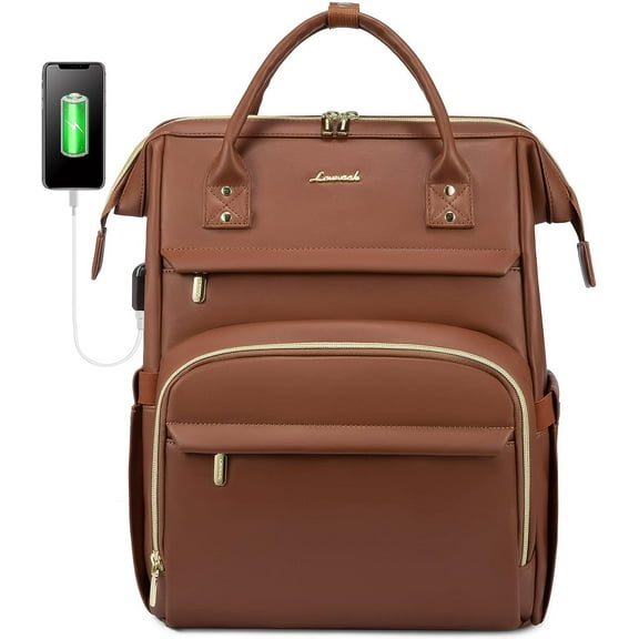 Lovevook Laptop Backpack for Women 15.6",Pu Leather Travel Backpack Purses with USB Port,Teacher Nurse Carry-on Work Daypack College Computer Bookbag