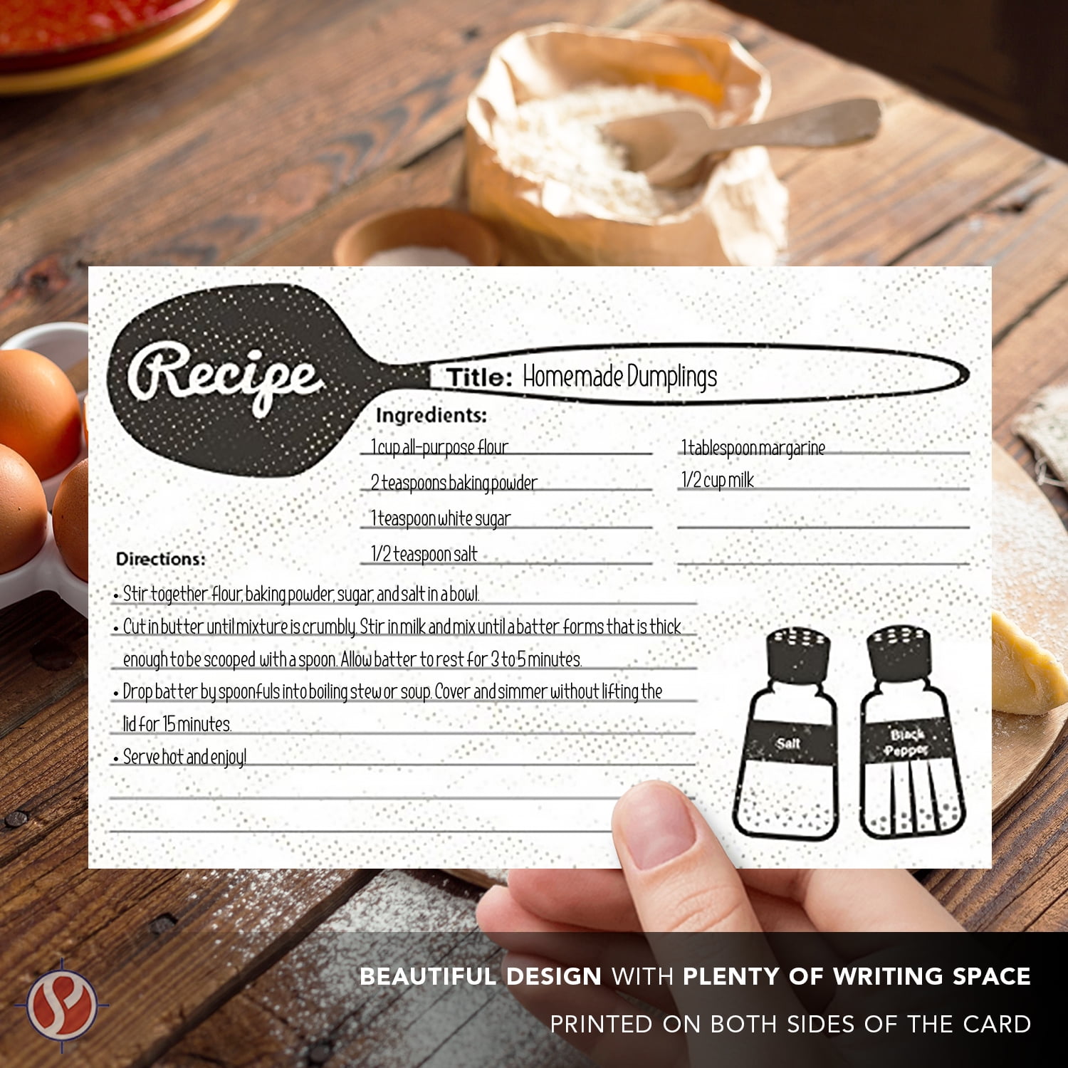 50 Blank Kitchen Recipe Cards – Double Sided Print Index Cards, Thick Sturdy 100lb Cardstock – Organize Your Cooking Weddings, Baby and Bridal Showers, Birthdays, Graduations, Mother's Day – 4" x 6"