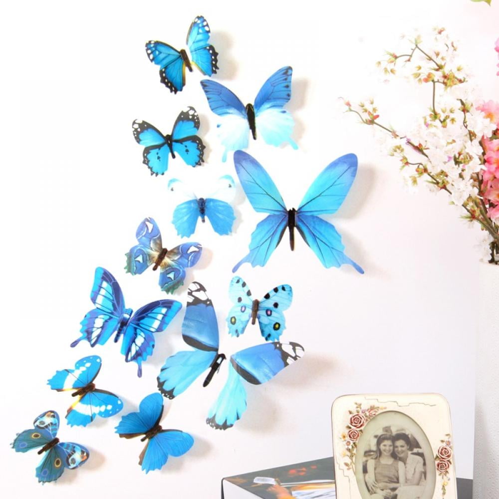 12 Pieces Glitter 3D Butterfly Wall Stickers Removable Butterfly Wall