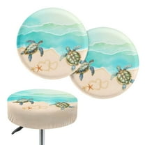 Renewold Sea Turtle Starfish Beach Stool Covers Round 2 Pack Stretch Bar Stool Saddle Padded Seat Covers Washable Stool Cushion Slipcovers for 13-15 Inch Chair