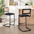 thumbnail image 6 of Zesthouse 26" Rattan Counter Height Bar Stools Set of 2, Boucle Upholstered Barstools with Cane Back and Metal Base, Mid Century Counter Height Chairs for Kitchen Island, Black, 6 of 9