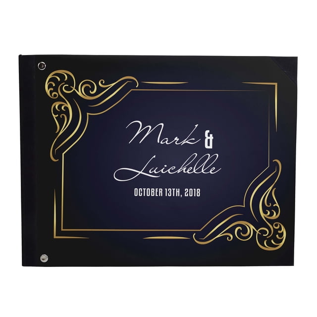 Darling Souvenir Black Victorian Frame Printed Wedding Guest Book Hardbound Cover Sign In Book Registry Scrapbook-7 x 9 Inches