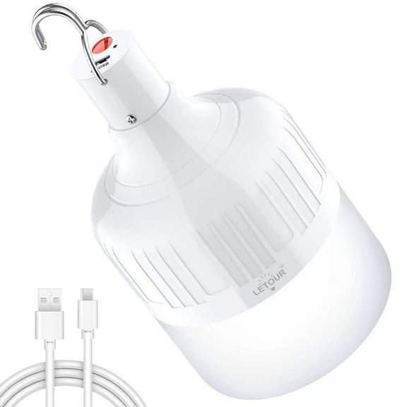 LETOUR Waterproof Camping Lantern  4800 Lumen Portable Hurricane Lamp 5 Lighting Modes Flashlight  USB Rechargeable Hanging Tent Light Bulb