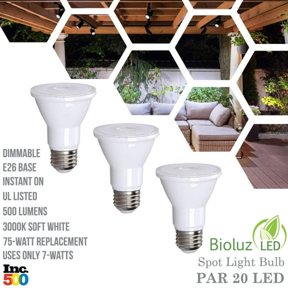 PAR20 LED Bulb 75W Replacement 90 CRI Indoor / Outdoor Dimmable Spot Light Bulb by Bioluz LED UL Listed CEC Title 20