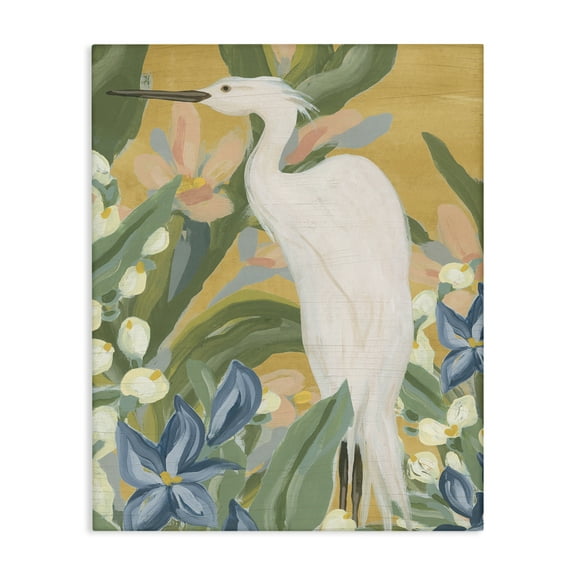 Stupell Industries Tropical Egret Painting Animals & Insects Painting Gallery Wrapped Canvas Art Print Wall Art, 16 x 20