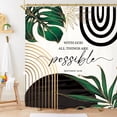 thumbnail image 4 of Black Abstract Modern Shower Curtain Set Minimalist Geometric Plant Leaves Metallic Gold (No Glitter) Polyester Waterproof Cloth Bathroom Curtain with 12 Hooks, 4 of 6