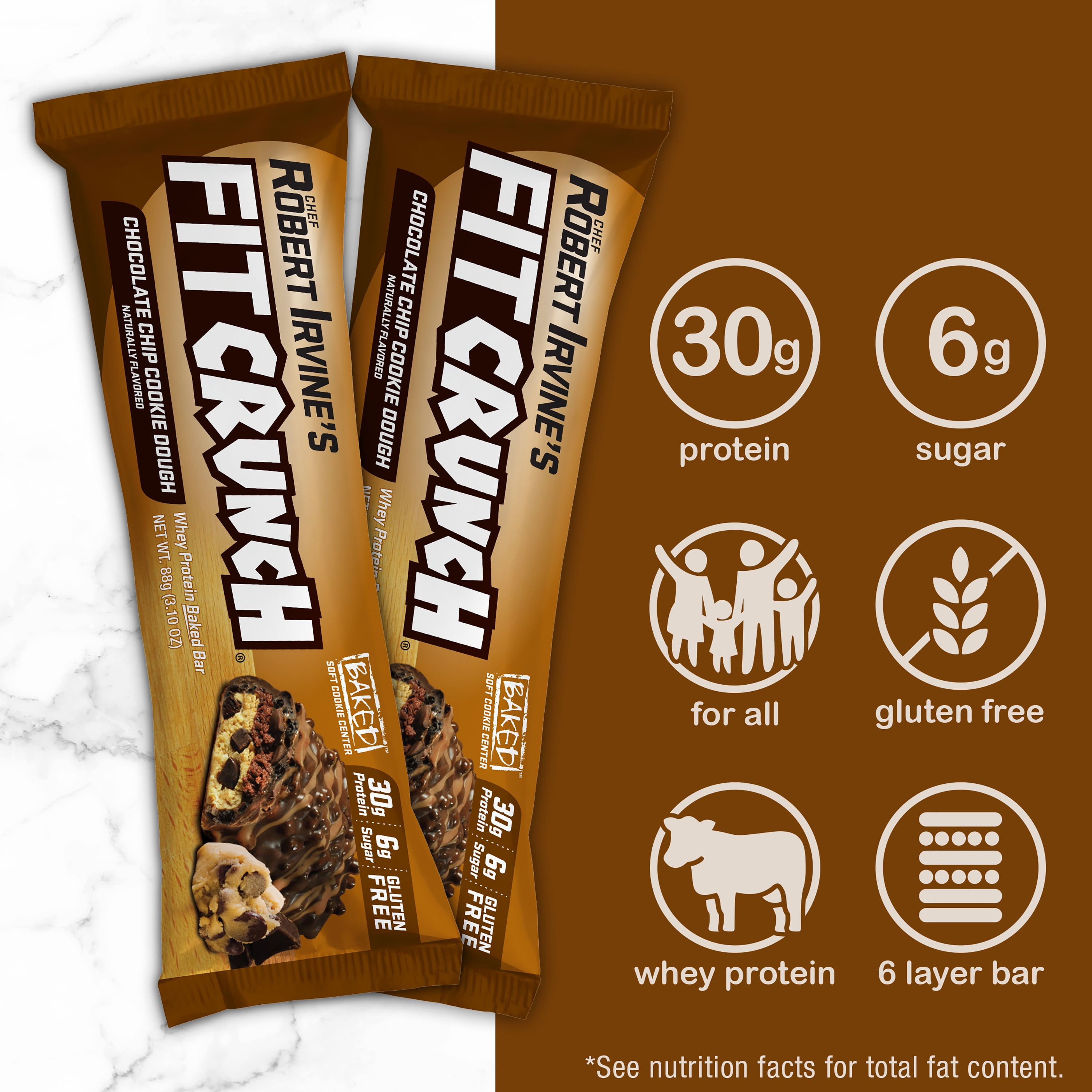 Fit Crunch Protein Bar, Chocolate Chip Cookie Dough, 30g Protein, 12 ct.