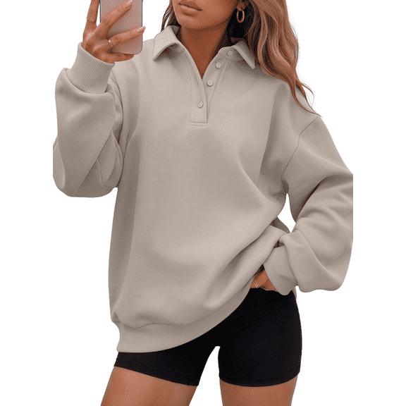 SUNBS Sweatshirts for Women Half Button Polo Collar Pullover Long Sleeve Oversized Lounge Tops