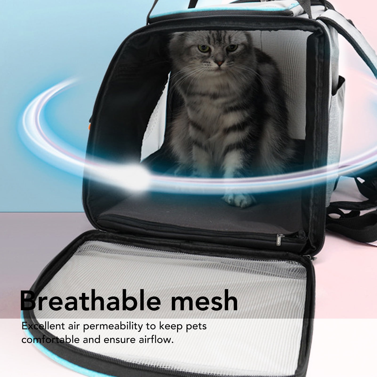 Suodoka Breathable Mesh Pet Carrier Backpack, Large Capacity Portable Cat & Dog Carrier Bag for Outdoors Travel, White/Blue