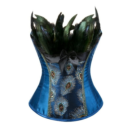Womens Overbust Bustier Corset Tops for Women Waist Trainer Peacock Cosplay Costume Blue 6XL