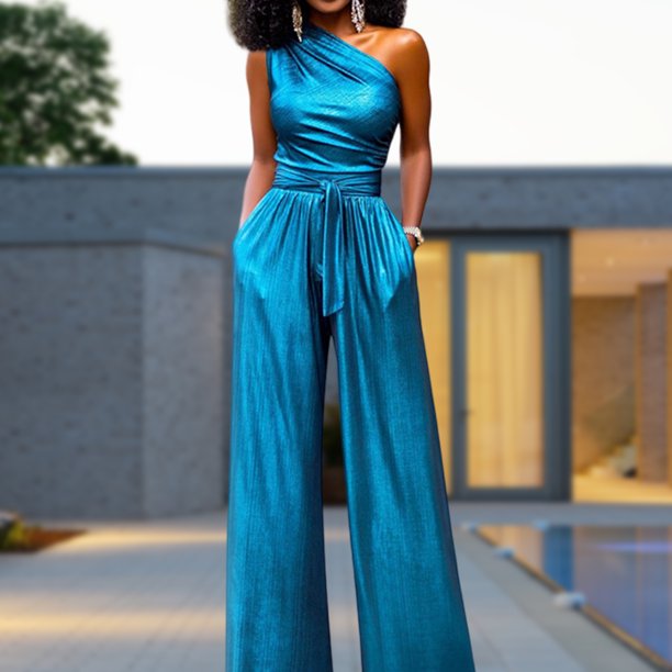 Monos Elegantes Mamelucos sin espalda para mujer Cintura alta Sexy Elegante Traje diario sexy (Azul M) Cgtredaw para Mujer Azul T S
