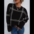 thumbnail image 4 of Suéter de Punto A Cuadros para Mujer, Otoño e Invierno, Informal, Cuello Redondo, Tops con Bloques de Color. Negro S, 4 of 9