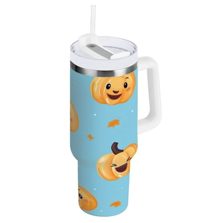 

40oz Travel Mug with Straw Car Bottle Insulated Mug with Handle Reusable Stainless Steel Water Bottle for Car Travel Home Cute Cartoon Pumpkin