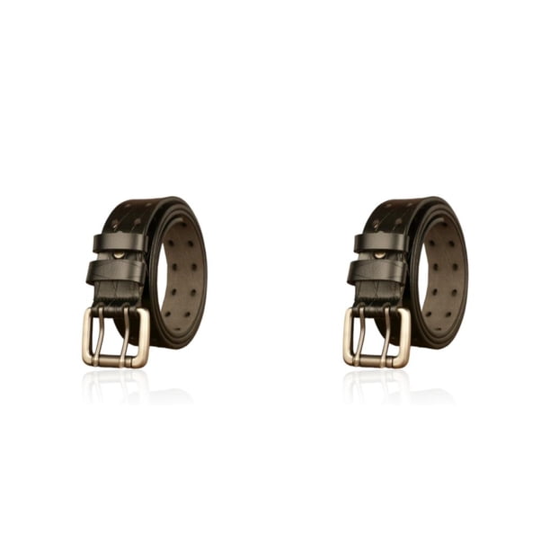 Cinturón de cuero Inteprter para hombre Hebilla doble Cintura ahuecada Color Negro 150cm