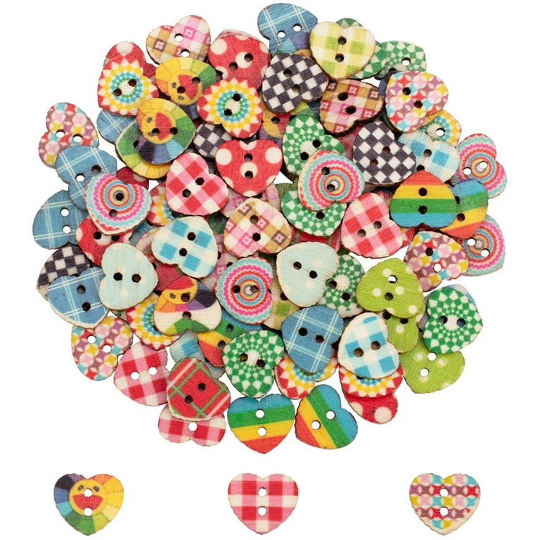 100pcs 13mm Heart Wooden Buttons 2 Holes Colorful Printed Heart Buttons for  Sewing Fasteners Scrapbooking Crafts Crochet Manual Button Painting  Handmade Ornament DIY Projects 1.5mm Hole 