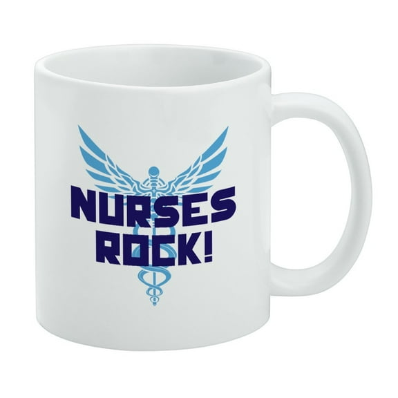 Nurses Rock RN Caduceus Staff of Hermes White Mug