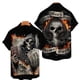 thumbnail image 2 of Camisa de manga corta para hombre, cómoda y transpirable, informal, con estampado 3D de calavera divertida, nueva de verano de 2024, con solapa y botones, talla grande, 2 of 4