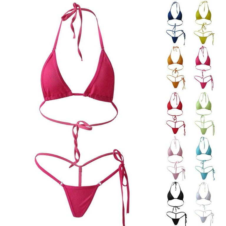ALSLIAO Sexy Women G-String Underwear Bikini Set Bra Top Thong Lingerie  Swimwear Red 