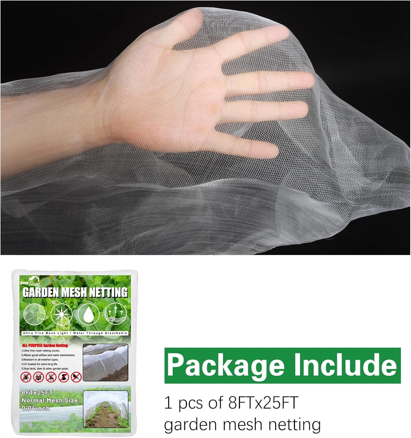 3 Pack Garden Netting 8x25FT Ultra Fine Mesh Mosquito Netting Plant Covers, White Bird Netting Barrier Greenhouse Row Cover Protect Fruits Flower Vegetables from Birds Deer & Squirrels