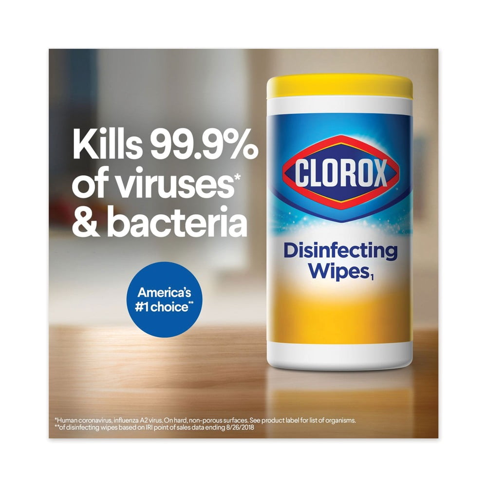 Clorox 30112 7 in. x 8 in. 1-Ply Disinfecting Wipes - Fresh Scent/Citrus Blend (35/Canister, 3/Pack, 5 Packs/Carton)