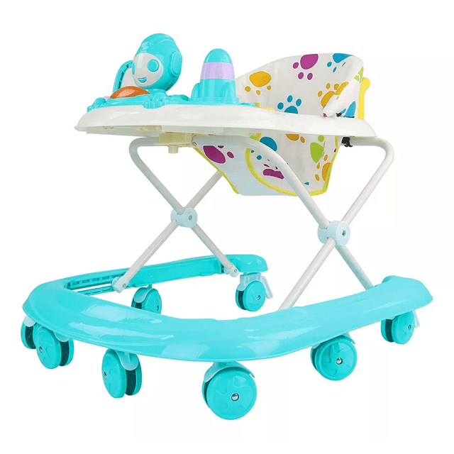 "Andadera Musical Para Bebé Interactiva Plegable Con Ruedas Color Verde Azul "