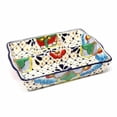 thumbnail image 1 of Encantada MC334D 9 in. Handmade Pottery Divided Platter, Dots & Flowers, 1 of 4