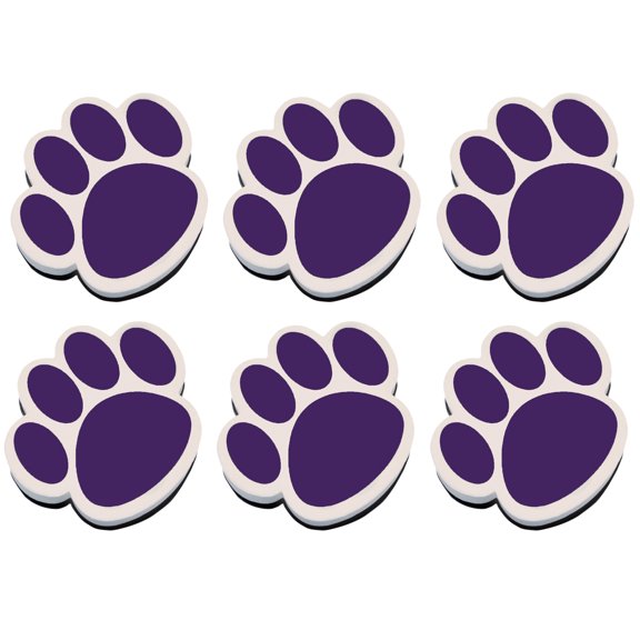 Ashley Productions Magnetic Whiteboard Eraser, Purple Paw, Pack of 6