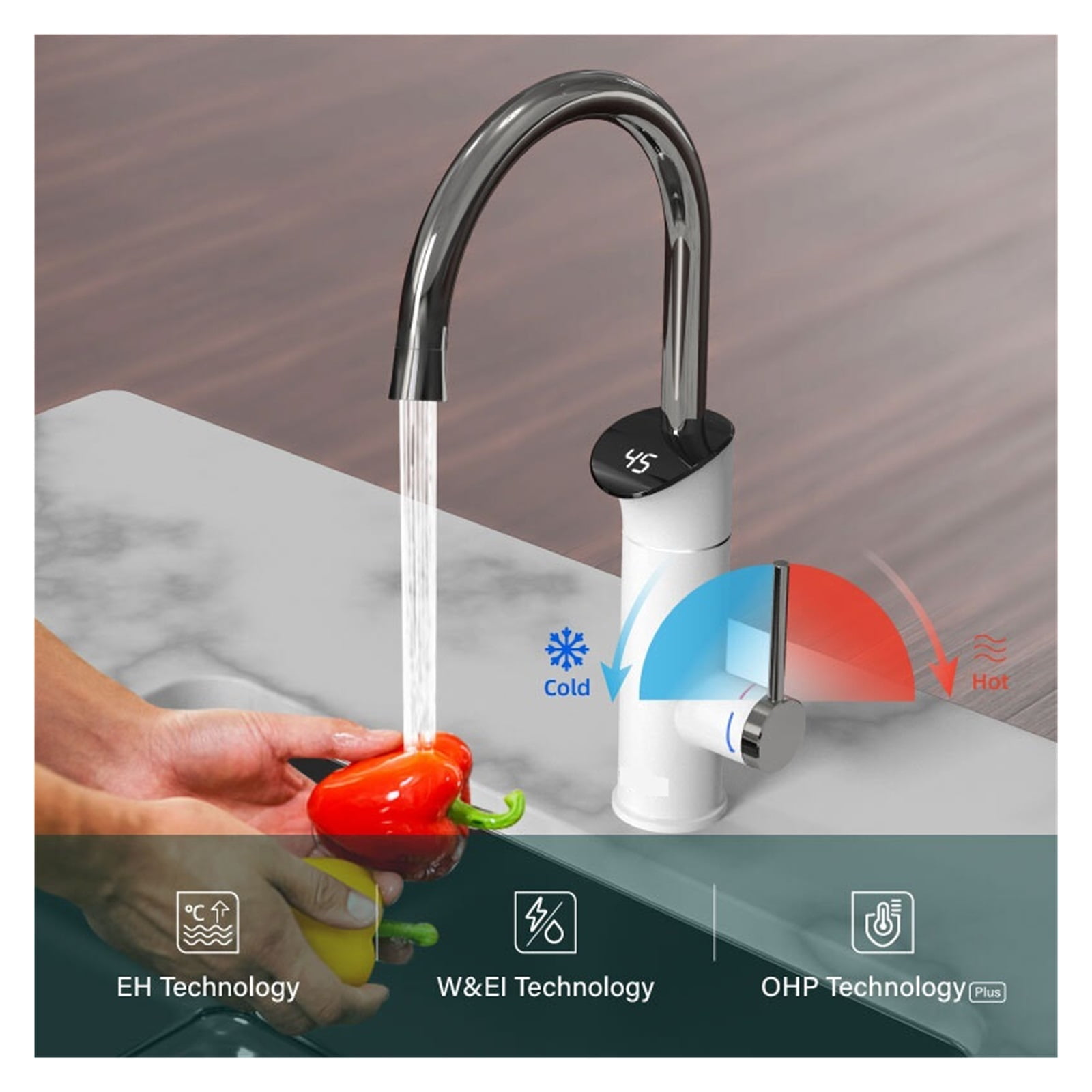 Kitchen Water Heater Flowing Electic Heater Tap Kitchen Faucet 2 in 1 Tankless Water Heating Instant Hot Geyser ,Easy Installation