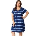 thumbnail image 4 of Vestido De TalGrande PaMujer, Túnica, Cuello En V, ManCorta, Dobladillo Redondo, Teñido Anudado, VestidosMedPierAzul oscuro 2X, 4 of 7