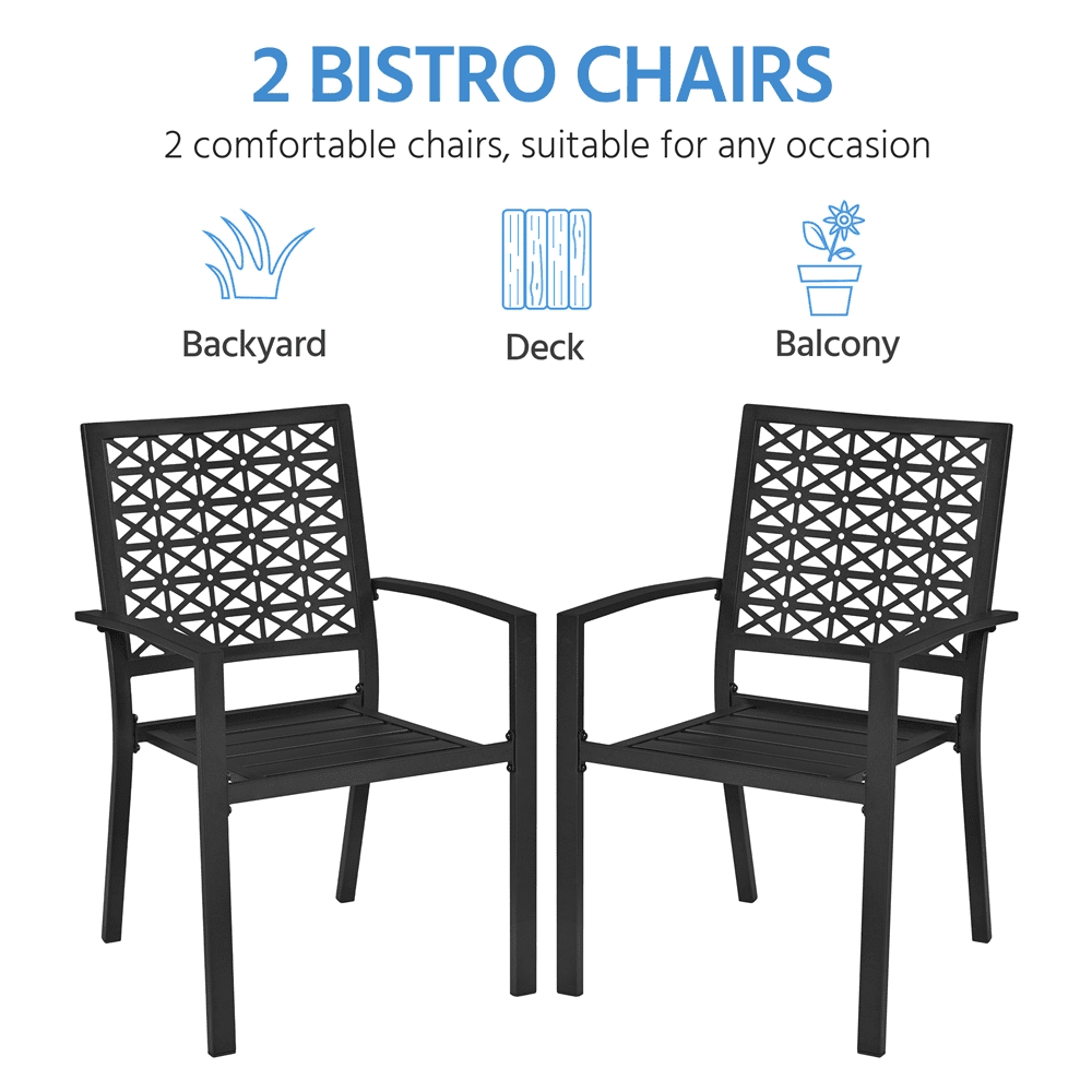 Alden Design Set of 2 Outdoor Metal Dining Chairs with Armrests for Patio, Black