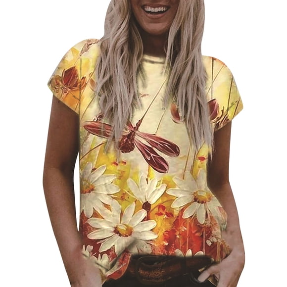 EGNMCR T Shirts for Women Fashion Women Printing T-Shirt Short Sleeve Casual Tee Tops Blouse