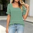 thumbnail image 4 of Haivin Women's T-Shirt, Casual Striped Print with Square Neck and Lace Trim, Short Sleeve for Everyday Wear, 4 of 7