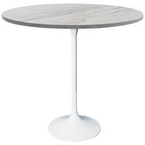 LeisureMod 36" Round Bar Height Dining Table with Resin Top and White Stainless Steel Pedestal Base for Modern Kitchen Verve Collection in White Marbleized