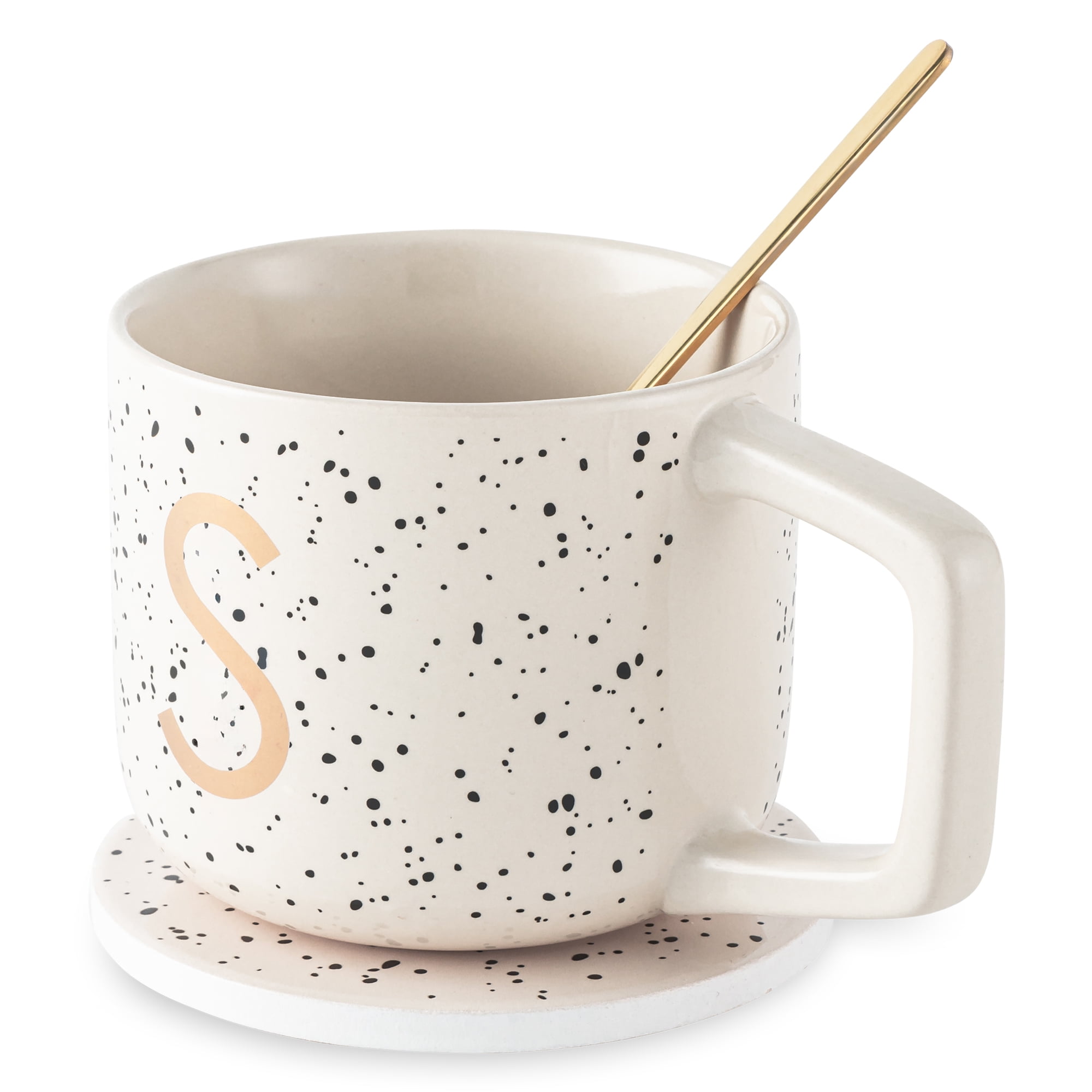 Thyme & Table 13.5 fl oz Monogram S Stoneware Mug, Coaster and Stir Set