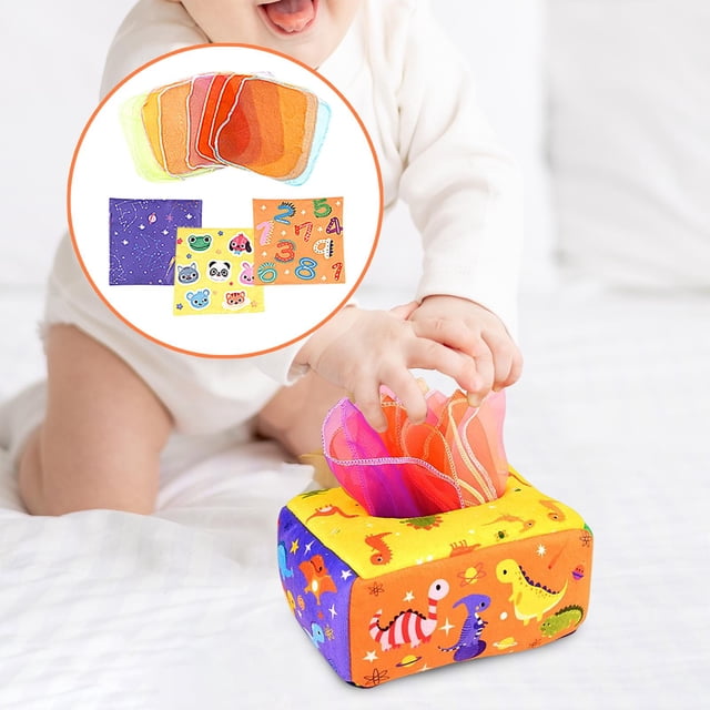 Caja de pañuelos para bebés, papel arrugado, pañuelos sedosos, papel de juego, pañuelos desgarrables multifuncionales, actividades para y niñas Dinosaurio Baoblaze juguetes sensoriales