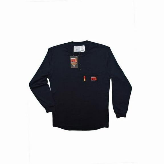 FR-Treated Henley Welding Welders Long Sleeve Work Shirt, Navy - 2XL